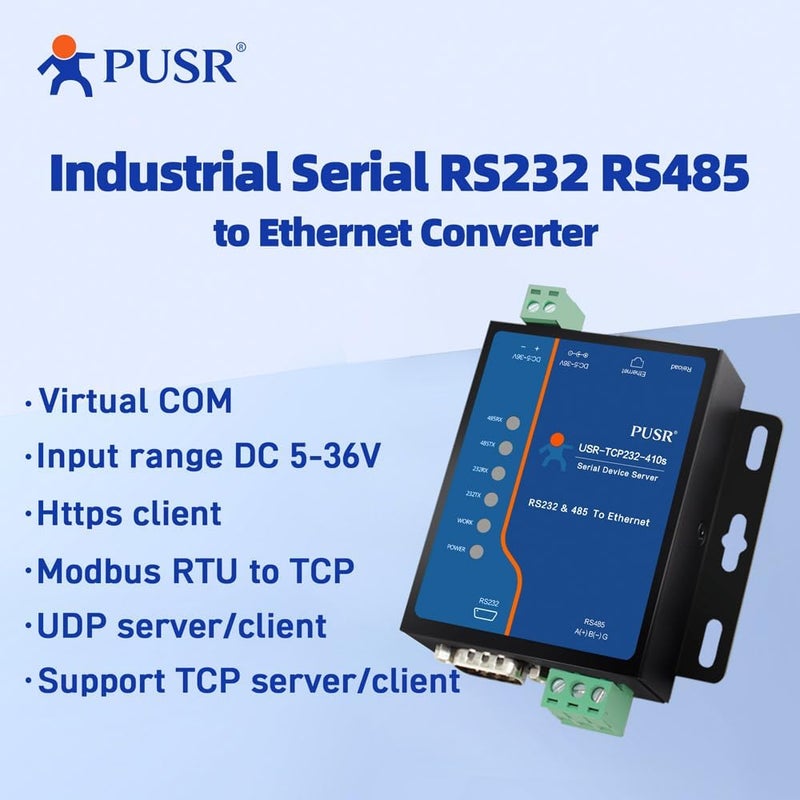 PUSR Edge Computing RS485 RS232 to Ethernet Modbus Gateway Modbus to ethernet Support MQTT SSL/TLS encryption in HTTP Modbus RTU to TCP USR-TCP232-410S-New - Image 2